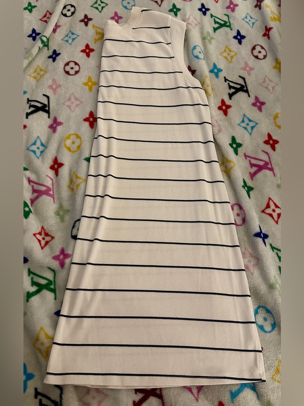 a new day Cream with Navy Stripes t-shirt dress